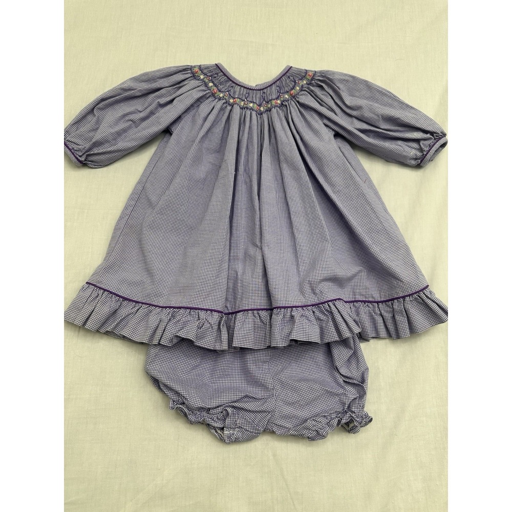 Infant Girls Petit Ami Dress W/T Bloomers 2PC Set Sz 3M Purple Plaid‎